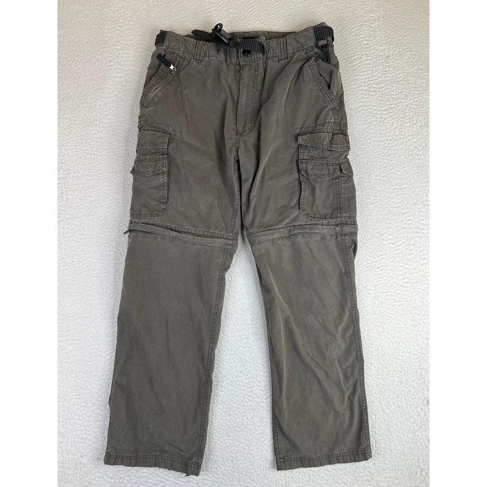 BC Clothing Pants Mens Small 30" Inseam Green Convertible Cargo Belted Outdoor
